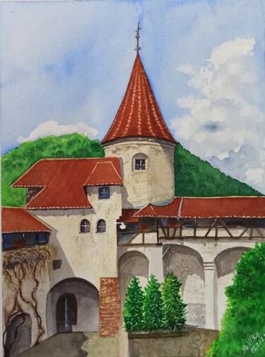 Painting titled "Замок Бран" by Natalia Buhaienko, Original Artwork, Watercolor