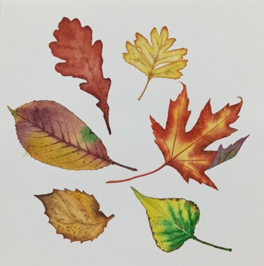 Pintura intitulada "Parade of leaves" por Natalia Buhaienko, Obras de arte originais, Aquarela