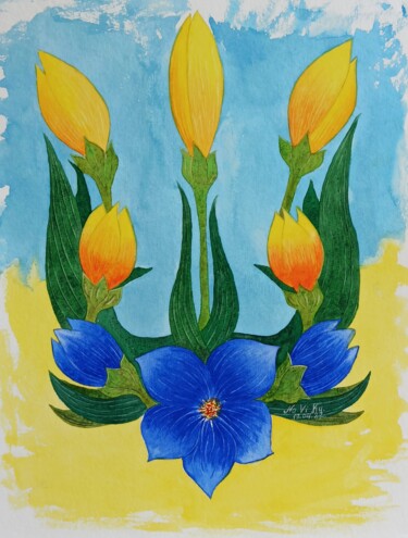 Painting titled "Emblem" by Natalia Buhaienko, Original Artwork, Watercolor