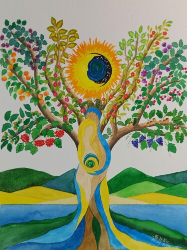 Peinture intitulée "Tree of life" par Natalia Buhaienko, Œuvre d'art originale, Aquarelle