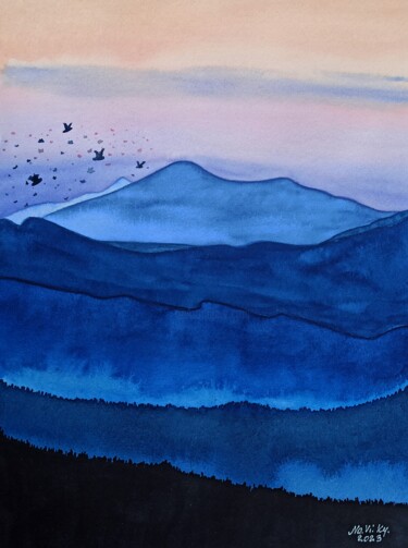 Painting titled "The cold of the eve…" by Natalia Buhaienko, Original Artwork, Watercolor