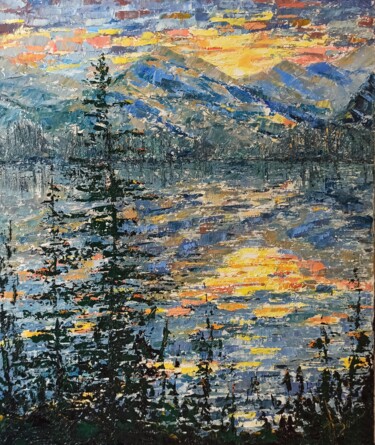 Painting titled "Sunset" by Natalia Bykova, Original Artwork, Oil Mounted on Wood Stretcher frame