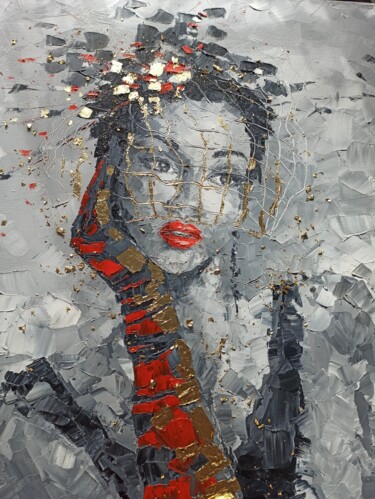 Painting titled "Beautiful woman" by Natalia Bykova, Original Artwork, Oil Mounted on Wood Stretcher frame