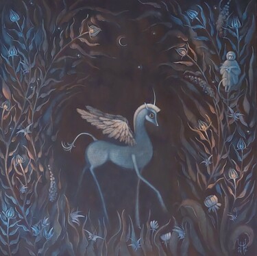 Pittura intitolato ""In a silent garden"" da Natalia Chaikovskaia, Opera d'arte originale, Tempera