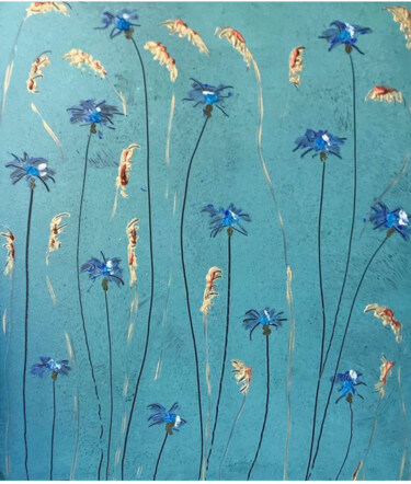 Painting titled "Kwiaty blue" by Natalia Czerska-Kacprzak, Original Artwork, Acrylic