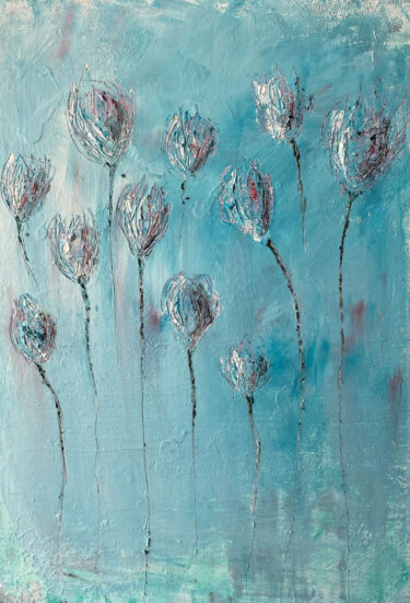 Peinture intitulée "Kwiaty Blue ||" par Natalia Czerska-Kacprzak, Œuvre d'art originale, Acrylique