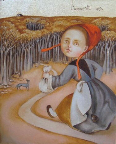 Pittura intitolato "Cappuccetto rosso" da Natalia Derevianko, Opera d'arte originale, Olio