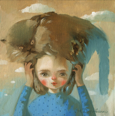 Painting titled "Cat girl" by Natalia Derevianko, Original Artwork, Oil