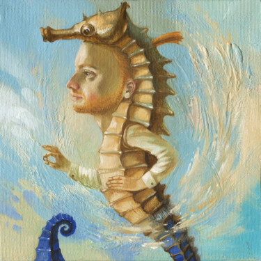 Pittura intitolato "Seahorse / Cavalluc…" da Natalia Derevianko, Opera d'arte originale, Olio