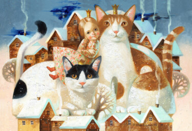 Pittura intitolato "Cats / В тридесятом…" da Natalia Derevianko, Opera d'arte originale, Olio