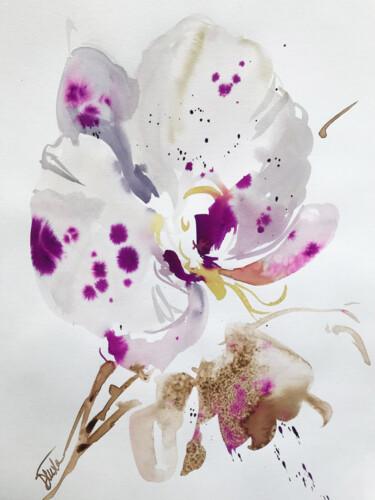 Pintura intitulada "Orchidée" por Natalia Dluska, Obras de arte originais, Aquarela