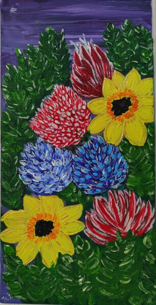 Картина под названием "Flowers/Цветы" - Наталья Иванова, Подлинное произведение искусства, Акрил Установлен на Деревянная ра…