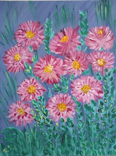 Peinture intitulée "Розовые цветы" par Natalia Ivanova, Œuvre d'art originale, Acrylique Monté sur Châssis en bois
