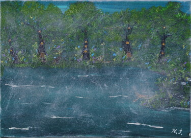 Malerei mit dem Titel "Туман над озером" von Natalia Ivanova, Original-Kunstwerk, Acryl Auf Keilrahmen aus Holz montiert