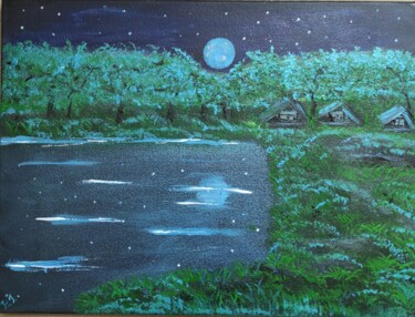 제목이 "Night/Ночь"인 미술작품 Наталья Иванова로, 원작, 아크릴 나무 들것 프레임에 장착됨