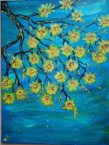 Painting titled "Yellow tree/Желтое…" by Natalia Ivanova, Original Artwork, Acrylic Mounted on Wood Stretcher frame