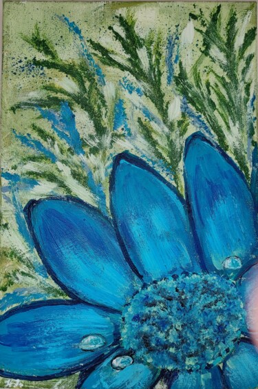Painting titled "Blue flower/Синий ц…" by Natalia Ivanova, Original Artwork, Acrylic Mounted on Wood Stretcher frame