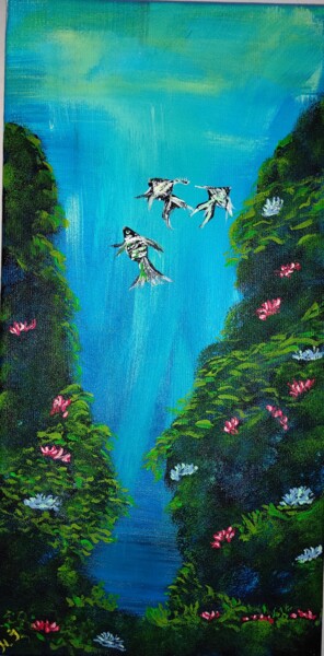Painting titled "Fishes/Рыбы" by Natalia Ivanova, Original Artwork, Acrylic Mounted on Wood Stretcher frame