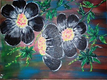 제목이 "Black flouers/Черны…"인 미술작품 Наталья Иванова로, 원작, 아크릴 나무 들것 프레임에 장착됨