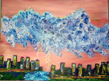 Картина под названием "Гроза над городом" - Наталья Иванова, Подлинное произведение искусства, Акрил Установлен на Деревянна…