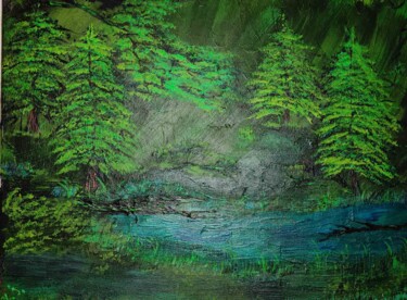 Malarstwo zatytułowany „Green” autorstwa Наталья Иванова, Oryginalna praca, Akryl Zamontowany na Drewniana rama noszy