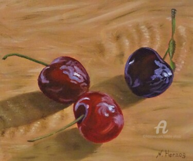 Malerei mit dem Titel "Süßkirschen" von Natalia Jelusic, Original-Kunstwerk, Öl