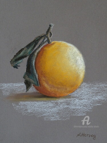 Zeichnungen mit dem Titel "Die Apfelsine" von Natalia Jelusic, Original-Kunstwerk, Pastell
