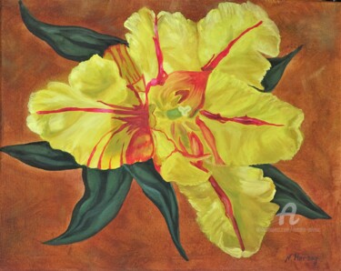 Malerei mit dem Titel "Die gelbe Tulpe" von Natalia Jelusic, Original-Kunstwerk, Öl
