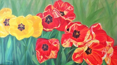Malerei mit dem Titel "Die bunte Tulpen" von Natalia Jelusic, Original-Kunstwerk, Öl