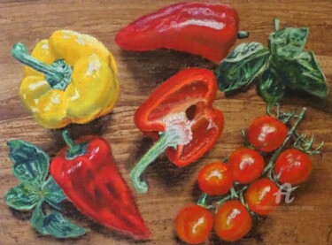 Dessin intitulée "Das bunte Gemüse" par Natalia Jelusic, Œuvre d'art originale, Pastel