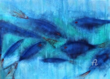 Картина под названием "Die blauen Fische" - Natalia Jelusic, Подлинное произведение искусства, Акрил