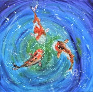 Malerei mit dem Titel "Die Koi Karpfen" von Natalia Jelusic, Original-Kunstwerk, Acryl