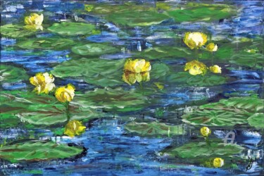 Malerei mit dem Titel "Die gelben Seerosen" von Natalia Jelusic, Original-Kunstwerk, Acryl