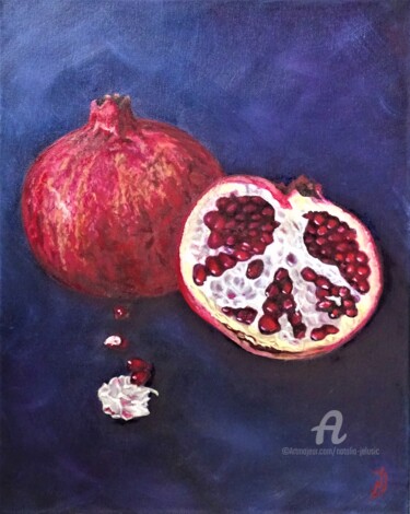 Malerei mit dem Titel "Der Granatapfel" von Natalia Jelusic, Original-Kunstwerk, Öl