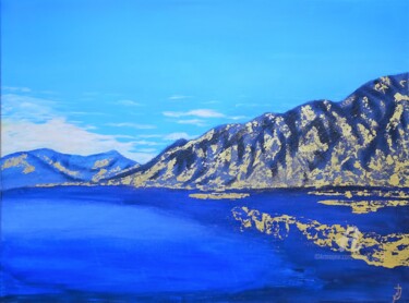 Malerei mit dem Titel "Goldene Berge" von Natalia Jelusic, Original-Kunstwerk, Acryl