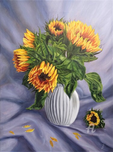 Malerei mit dem Titel ""Sonnenstrauß"" von Natalia Jelusic, Original-Kunstwerk, Öl