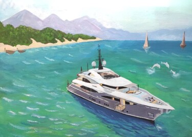 Painting titled "Yacht. Sur la Côte…" by Nataliia K (Iurochkina), Original Artwork, Acrylic