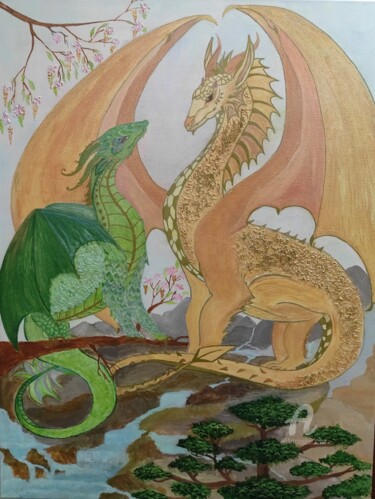 Painting titled "Сказочные 🐉 драконы" by Nataliia K (Iurochkina), Original Artwork, Acrylic