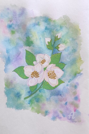 Peinture intitulée "Jasmin en fleurs" par Nataliia K (Iurochkina), Œuvre d'art originale, Aquarelle