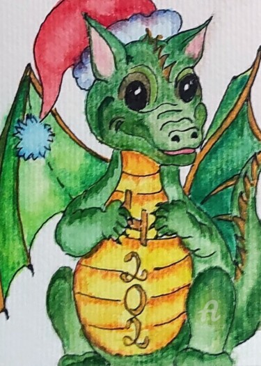 Drawing titled "Dragon du Nouvel An" by Nataliia K (Iurochkina), Original Artwork, Watercolor