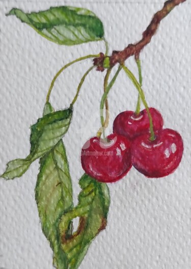 Desenho intitulada "Cerise juteuse" por Nataliia K (Iurochkina), Obras de arte originais, Aquarela