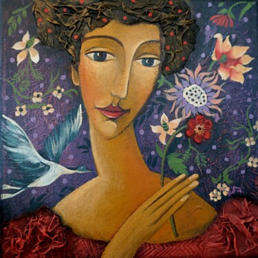 Painting titled "Flora" by Natalia Kaza, Original Artwork, Acrylic