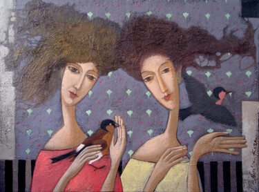 Pittura intitolato "Sisters" da Natalia Kaza, Opera d'arte originale, Acrilico