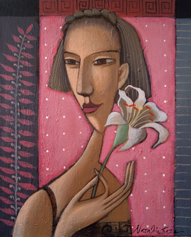 Painting titled "White Lily" by Natalia Kaza, Original Artwork, Acrylic