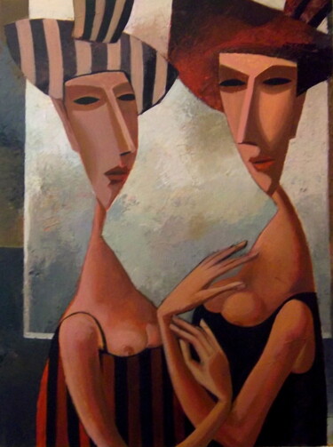 Painting titled "Two Ladies" by Natalia Kaza, Original Artwork, Acrylic