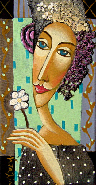 Painting titled "Chamomile flower" by Natalia Kaza, Original Artwork, Acrylic