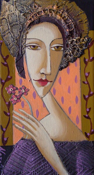 Ζωγραφική με τίτλο "Lady with an oxalis…" από Natalia Kaza, Αυθεντικά έργα τέχνης, Ακρυλικό