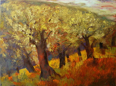 Painting titled "Olive grove" by Natalia Kaza, Original Artwork, Oil