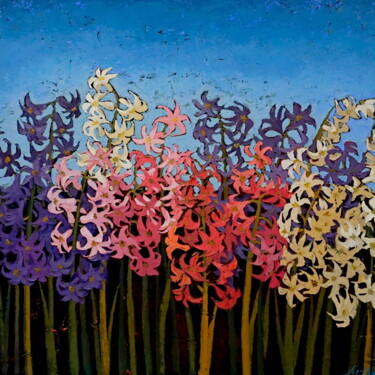 Painting titled "Hyacinths" by Natalia Kaza, Original Artwork, Oil