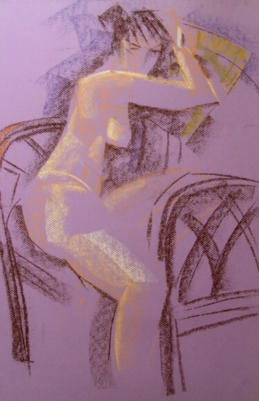 Tekening getiteld "Model in the chair" door Natalia Kaza, Origineel Kunstwerk, Pastel